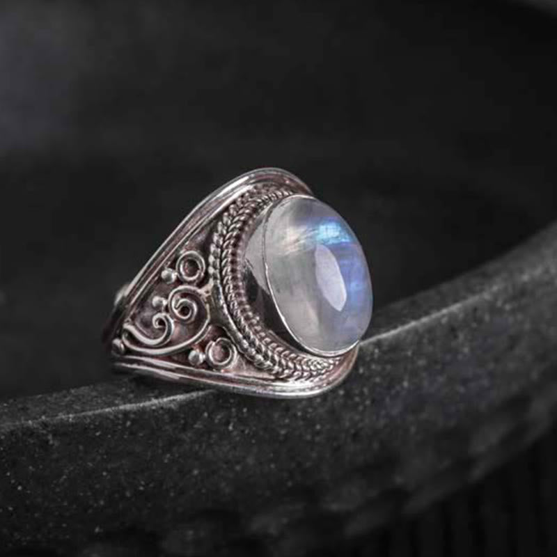 KarmaRipple's 925 Sterling Silver Handmade Authentic Moonstone Balancing Adjustable Ring p3
