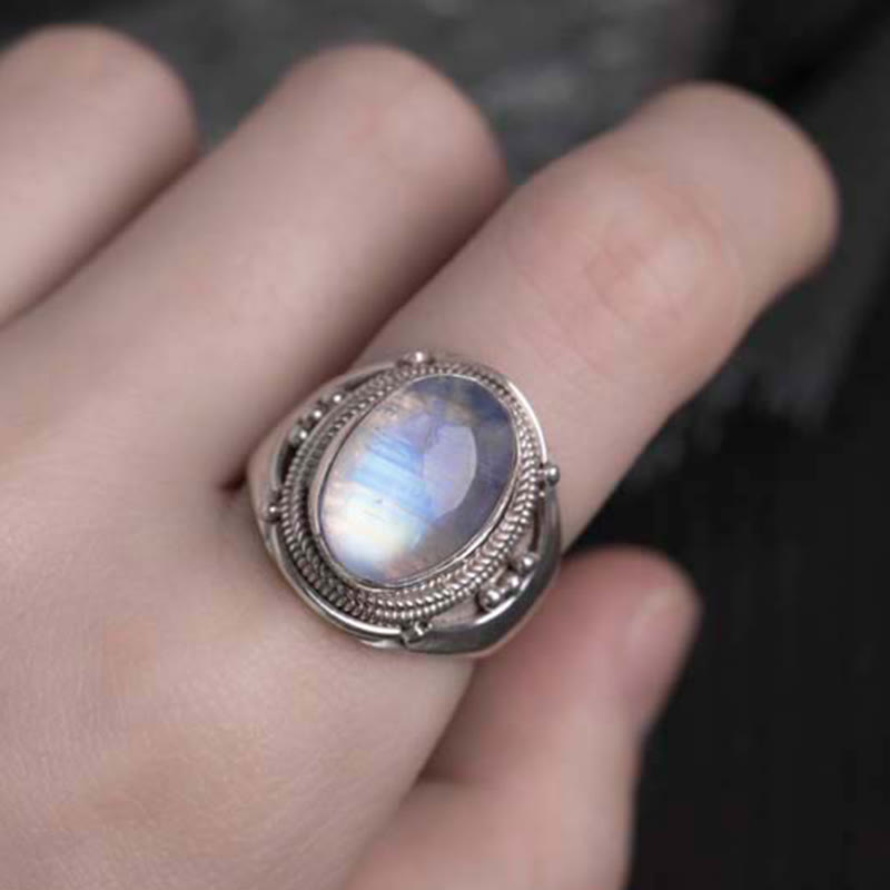 KarmaRipple's 925 Sterling Silver Handmade Authentic Moonstone Balancing Adjustable Ring p6