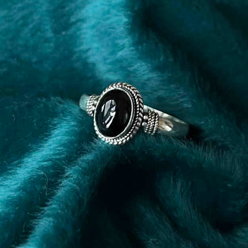 KarmaRipple's 925 Sterling Silver Handmade Black Onyx Fortune Adjustable Ring p1