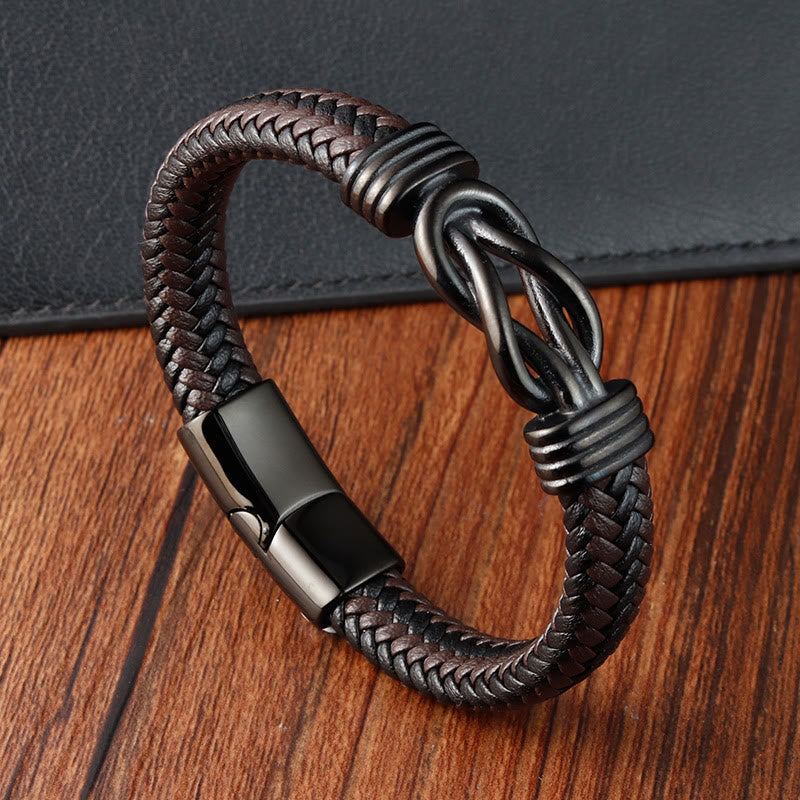 KarmaRipple's Endless Weave Pattern Titanium Steel Balance Leather Buckle Bracelet p1