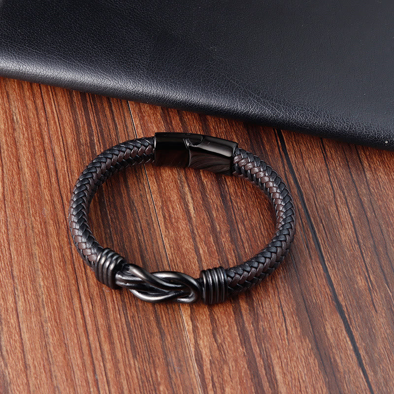 KarmaRipple's Endless Weave Pattern Titanium Steel Balance Leather Buckle Bracelet p7
