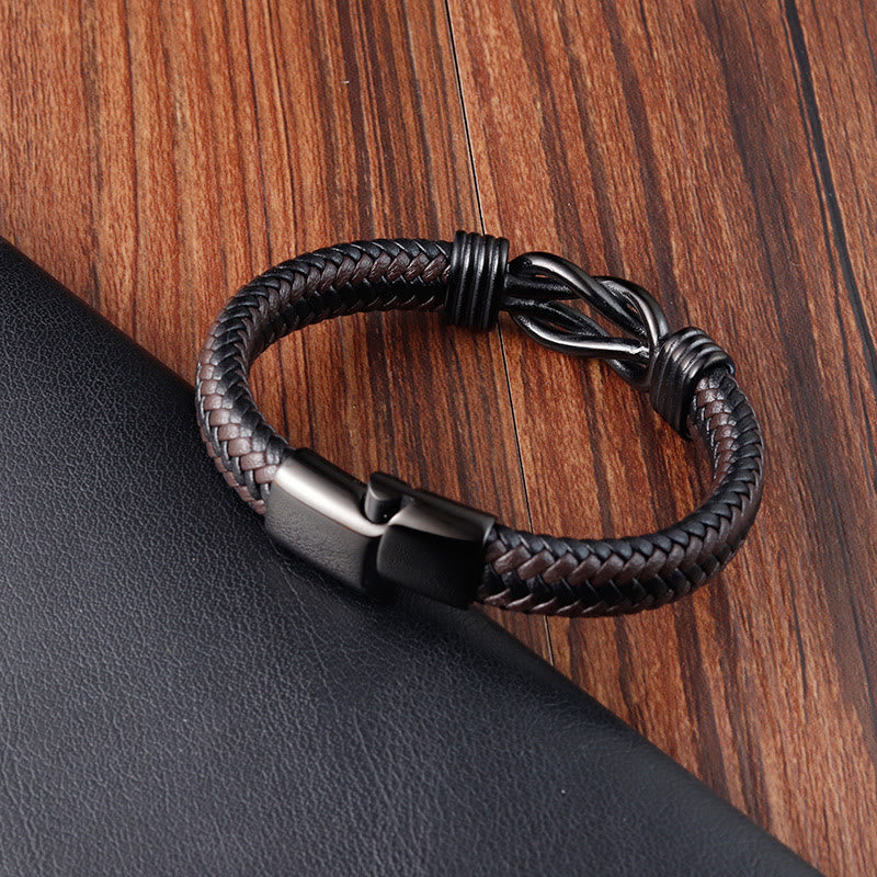 KarmaRipple's Endless Weave Pattern Titanium Steel Balance Leather Buckle Bracelet p4