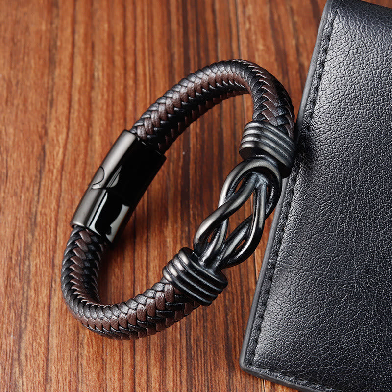 KarmaRipple's Endless Weave Pattern Titanium Steel Balance Leather Buckle Bracelet p3