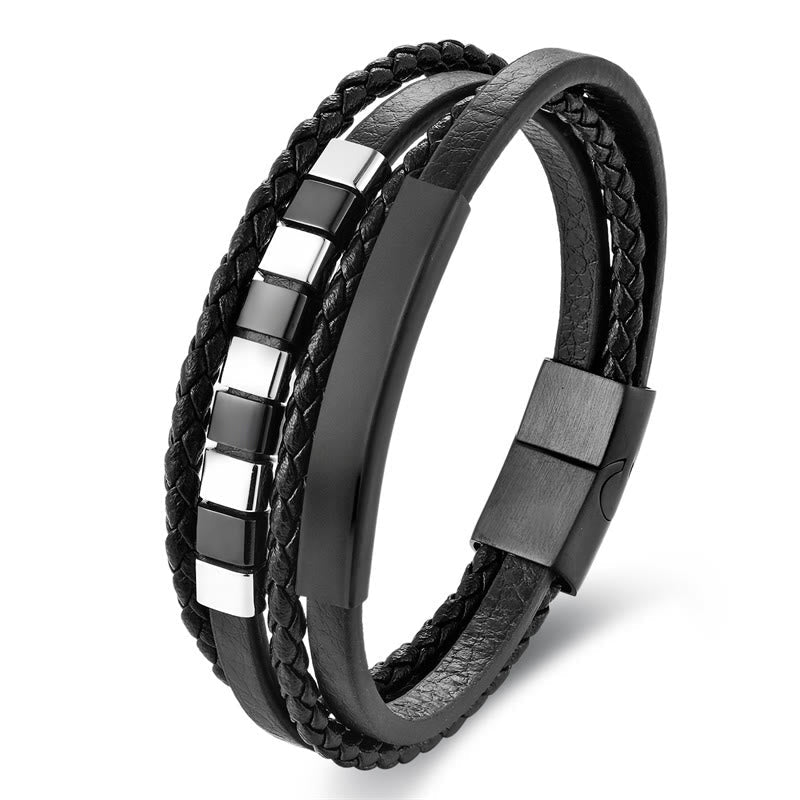 KarmaRipple's Square Titanium Steel Leather Multi-layer Buckle Calm Bracelet p6