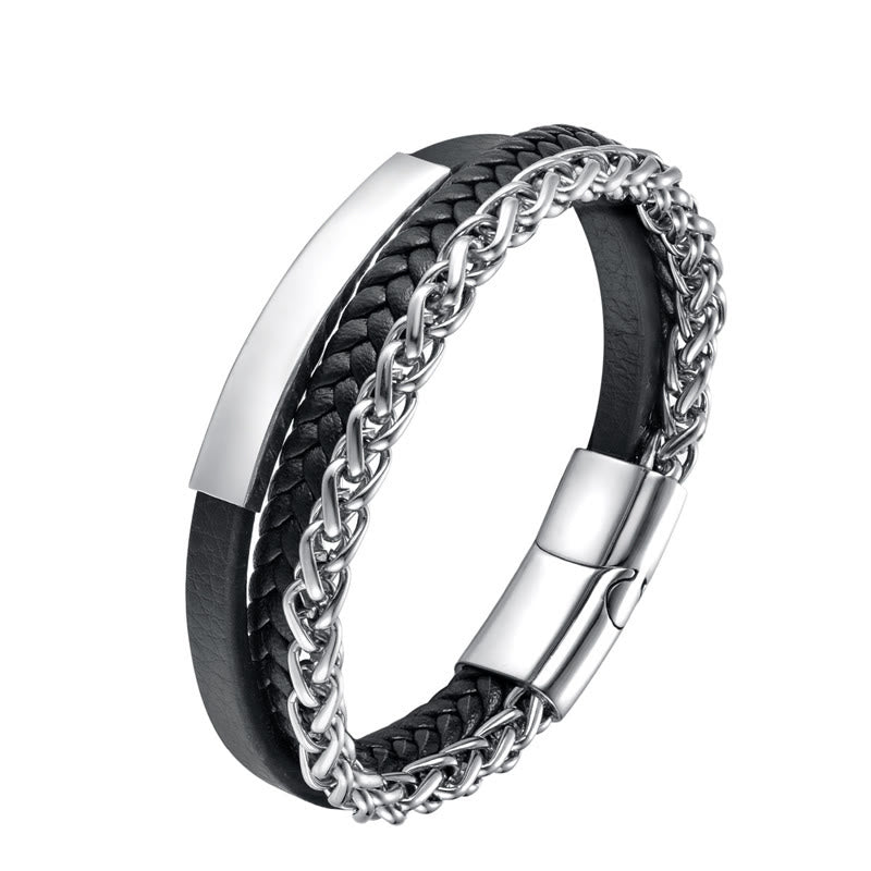 KarmaRipple's Woven Pattern Titanium Steel Stimulation Multi-layer Leather Buckle Bracelet p10