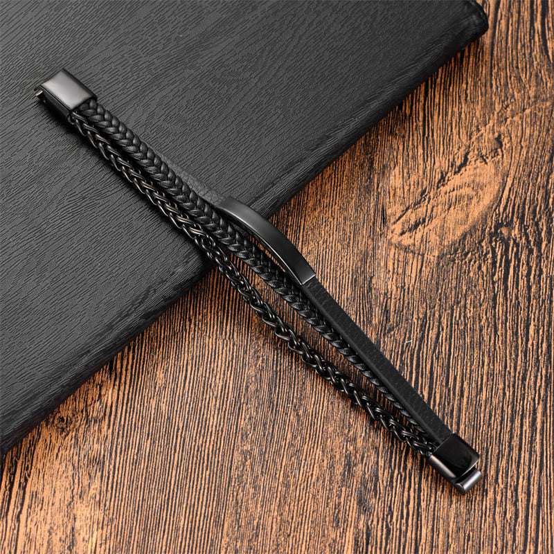 KarmaRipple's Woven Pattern Titanium Steel Stimulation Multi-layer Leather Buckle Bracelet p3