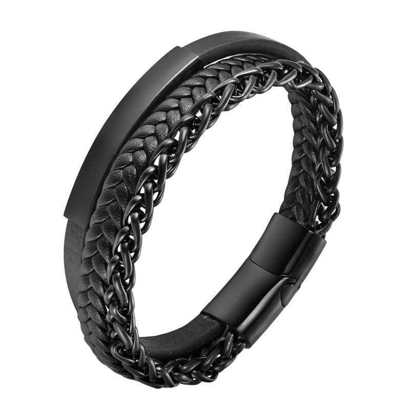 KarmaRipple's Woven Pattern Titanium Steel Stimulation Multi-layer Leather Buckle Bracelet p6