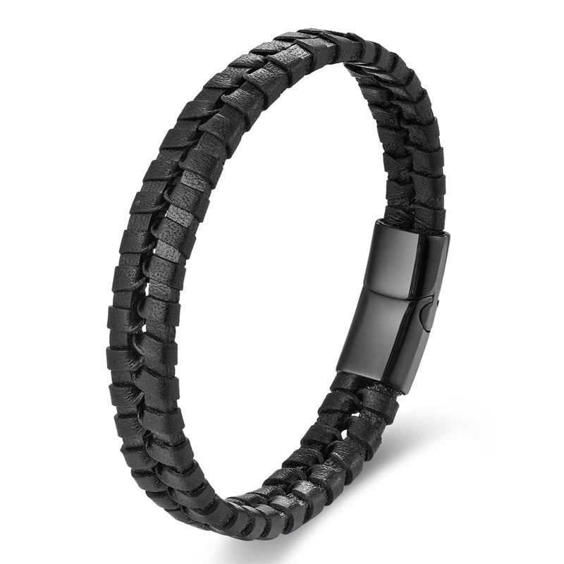 KarmaRipple's Simple Woven Pattern Titanium Steel Strengthen Multi-layer Leather Buckle Bracelet p14