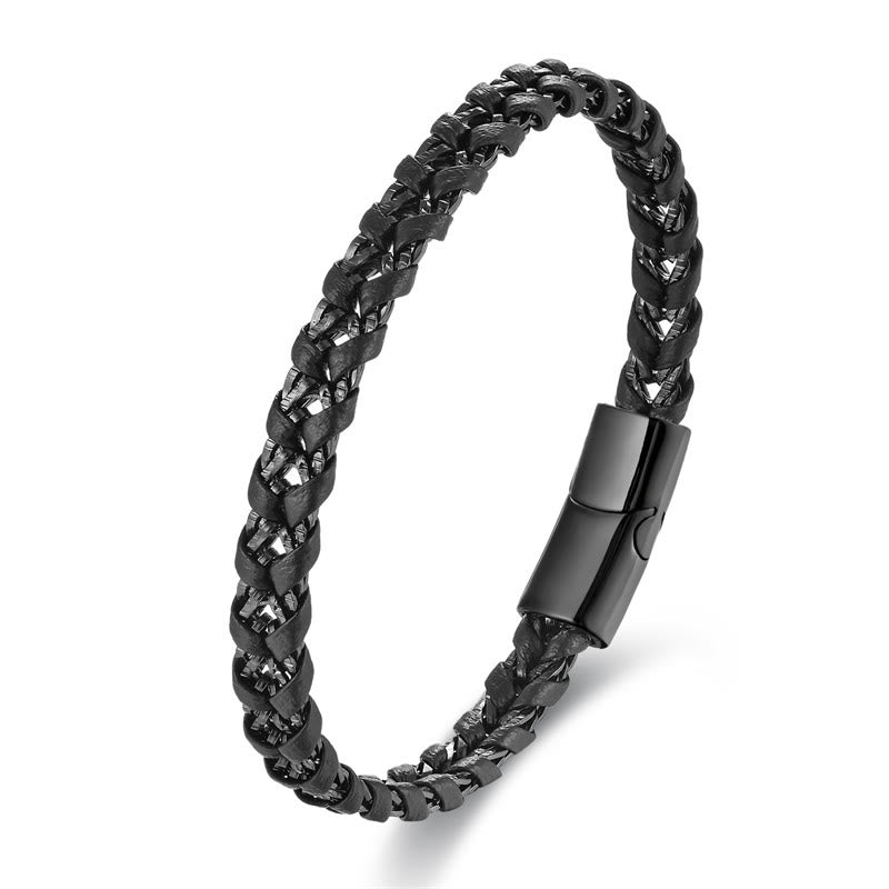 KarmaRipple's Woven Design Titanium Steel Calm Multi-layer Leather Buckle Bracelet p13