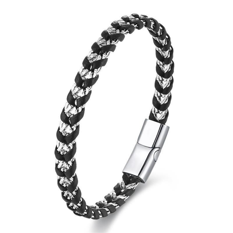 KarmaRipple's Woven Design Titanium Steel Calm Multi-layer Leather Buckle Bracelet p12