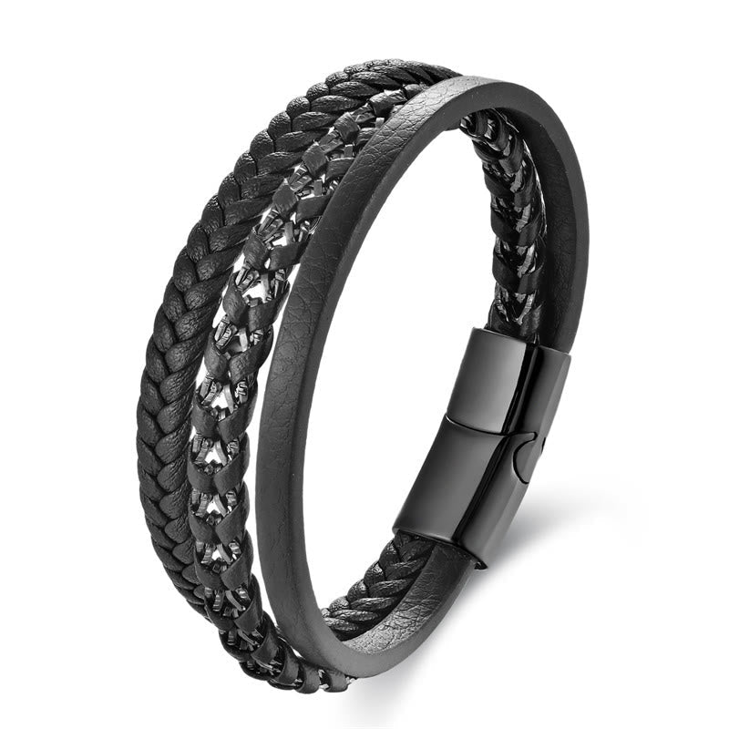 KarmaRipple's Woven Design Titanium Steel Calm Multi-layer Leather Buckle Bracelet p6