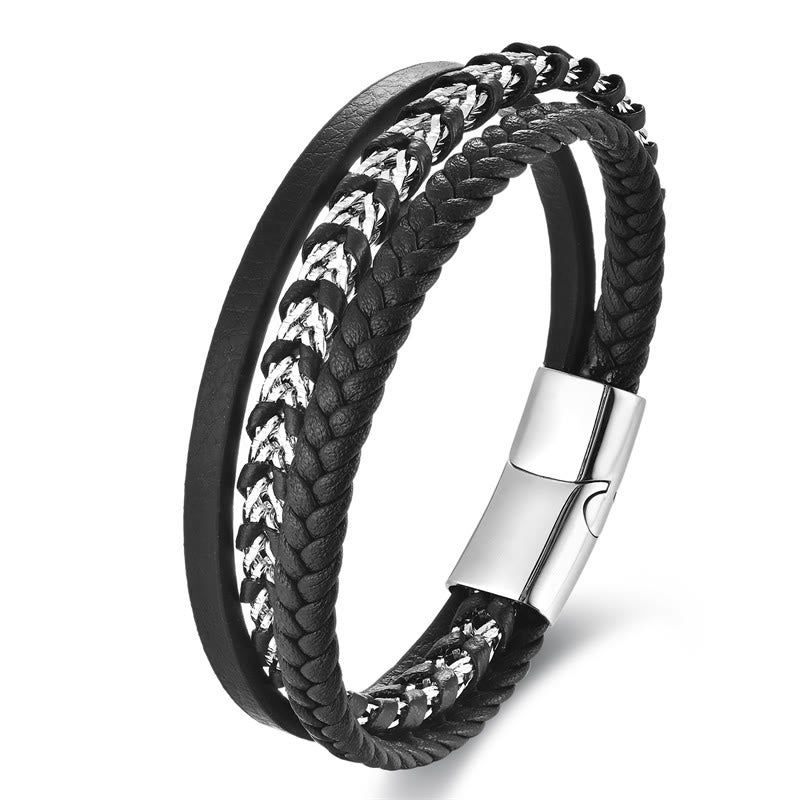 KarmaRipple's Woven Design Titanium Steel Calm Multi-layer Leather Buckle Bracelet p5