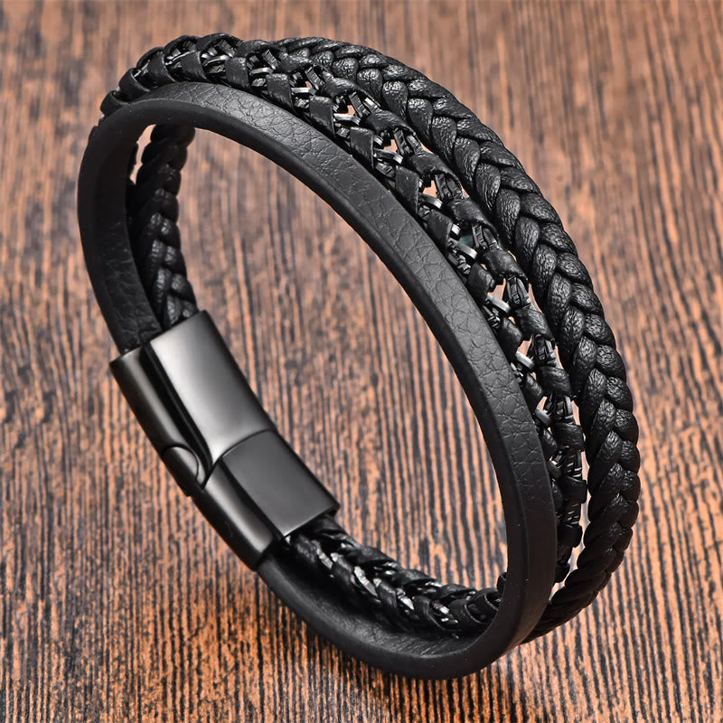 KarmaRipple's Woven Design Titanium Steel Calm Multi-layer Leather Buckle Bracelet p11