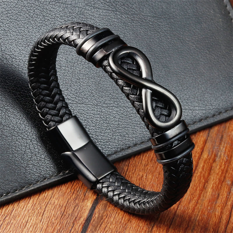KarmaRipple's Endless Weave Design Titanium Steel Strengthen Woven Leather Buckle Bracelet p2