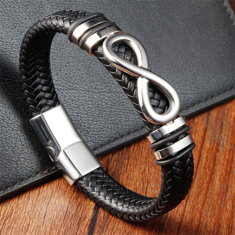 KarmaRipple's Endless Weave Design Titanium Steel Strengthen Woven Leather Buckle Bracelet p1