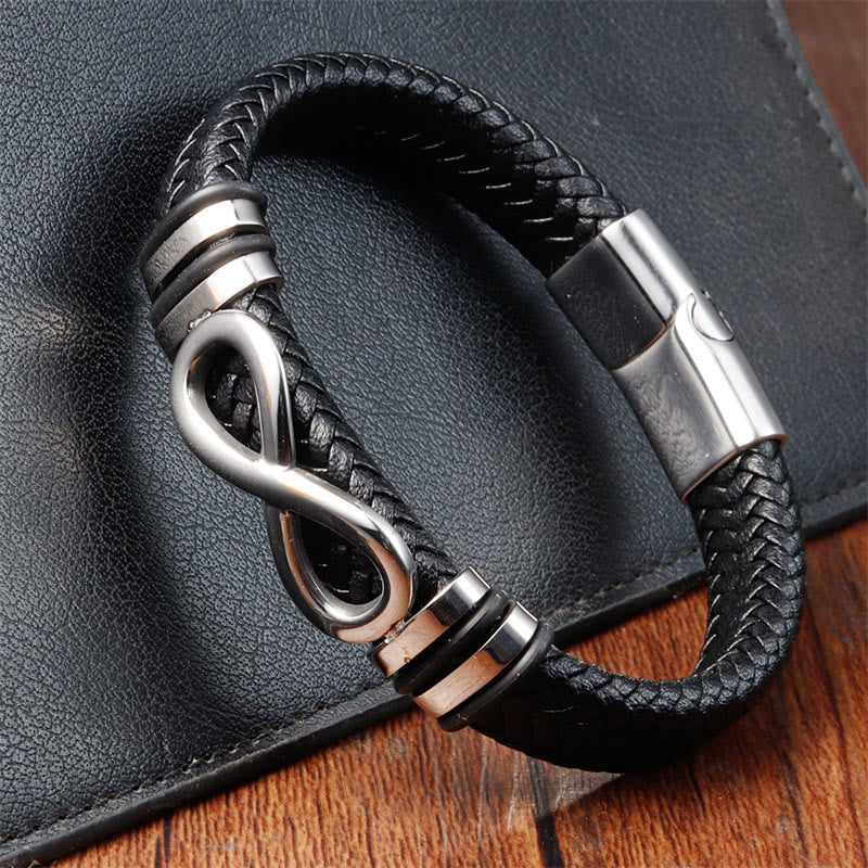 KarmaRipple's Endless Weave Design Titanium Steel Strengthen Woven Leather Buckle Bracelet p5