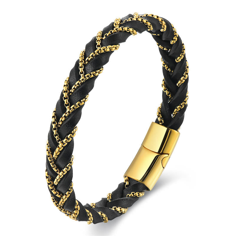 KarmaRipple's Simple Design Titanium Steel Calm Woven Leather Buckle Bracelet p7