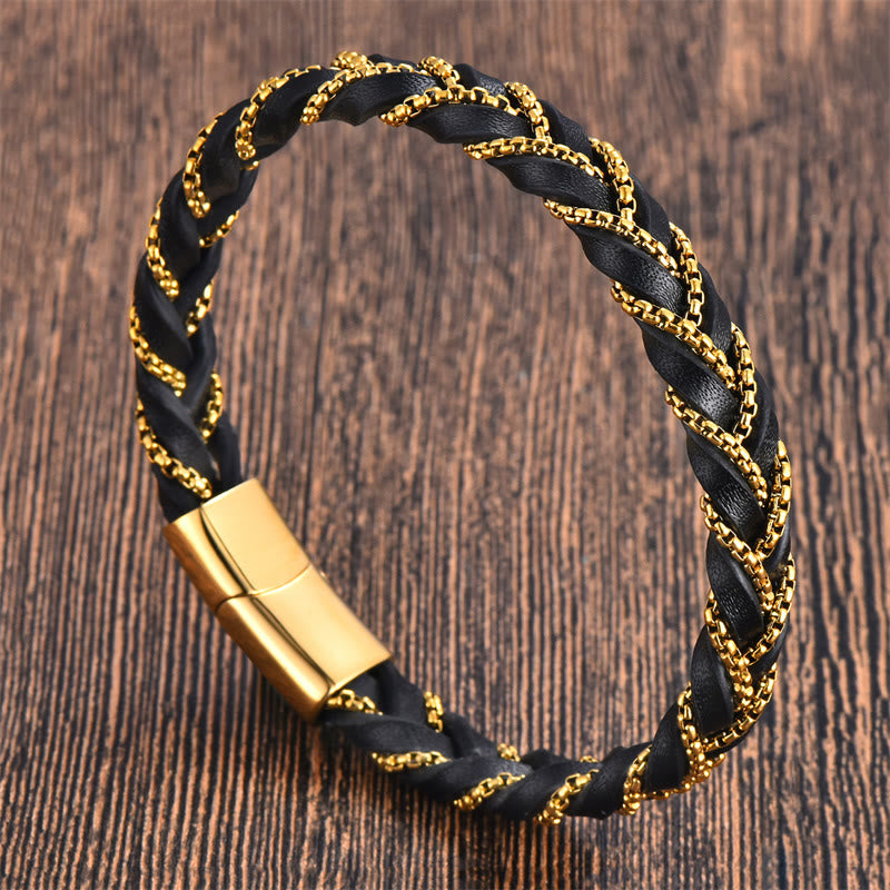 KarmaRipple's Simple Design Titanium Steel Calm Woven Leather Buckle Bracelet p1