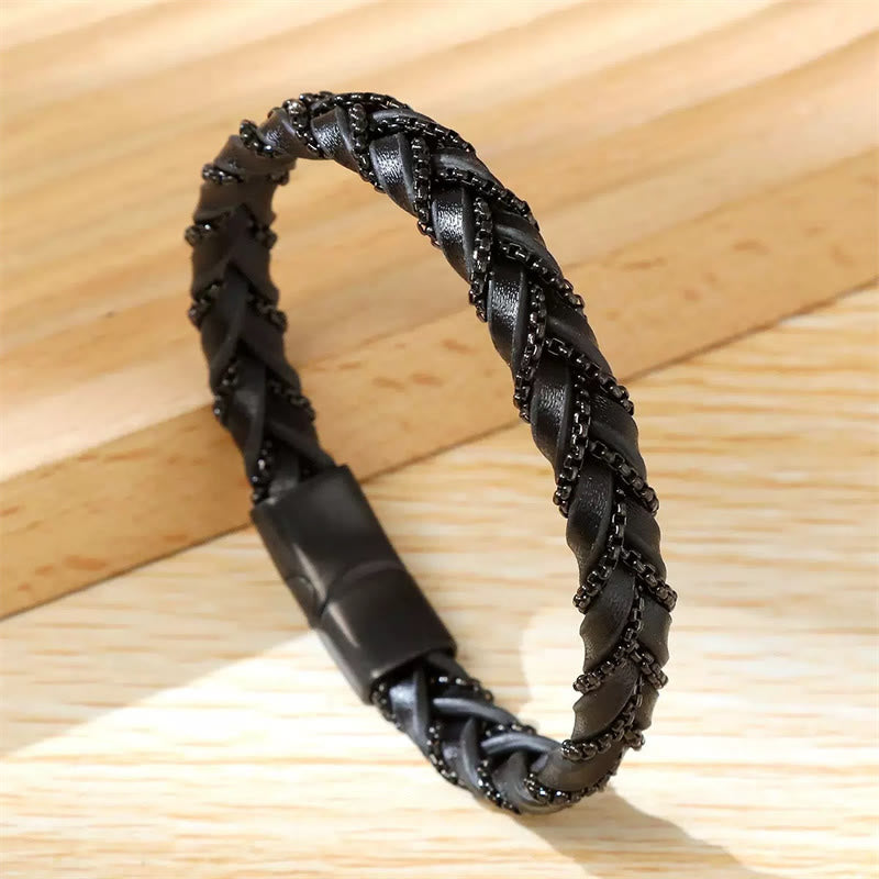 KarmaRipple's Simple Design Titanium Steel Calm Woven Leather Buckle Bracelet p16