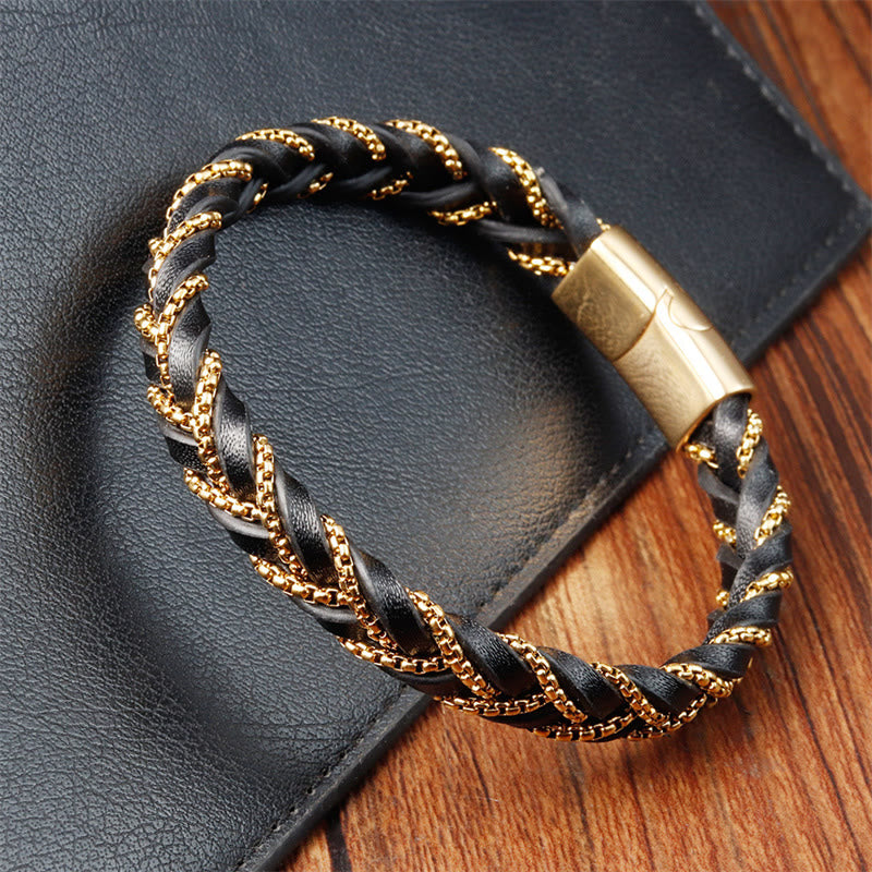 KarmaRipple's Simple Design Titanium Steel Calm Woven Leather Buckle Bracelet p6