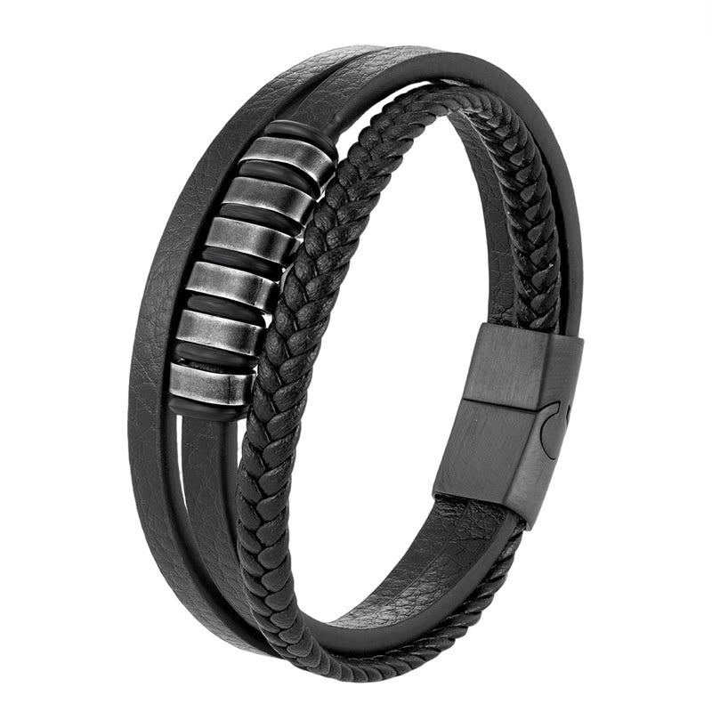 KarmaRipple's Simple Titanium Steel Woven Three-layer Leather Buckle Calm Bracelet p1