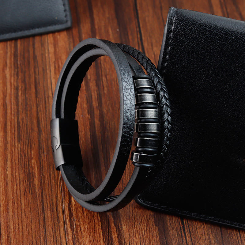 KarmaRipple's Simple Titanium Steel Woven Three-layer Leather Buckle Calm Bracelet p9