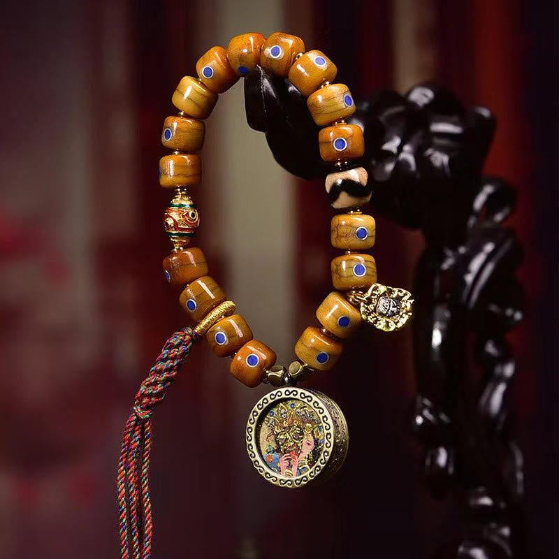 KarmaRipple's Vintage Tibetan Yak Bone Lazurite Woven Rope Balance Bracelet p15