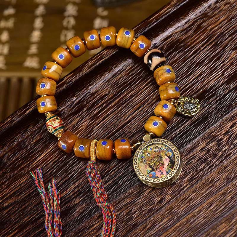 KarmaRipple's Vintage Tibetan Yak Bone Lazurite Woven Rope Balance Bracelet p3