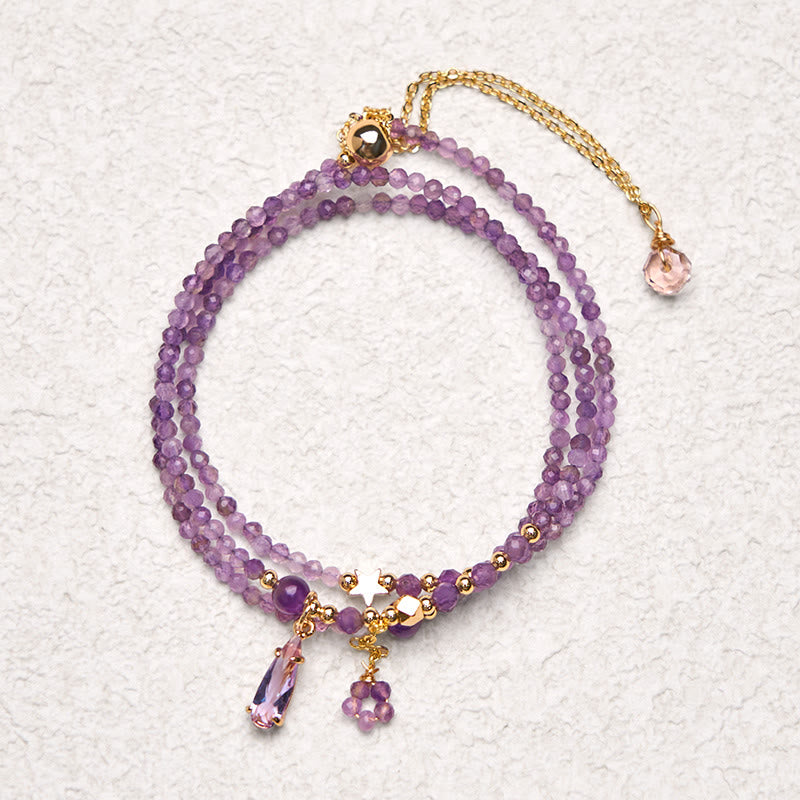 KarmaRipple's Authentic Amethyst Water Drop Star Meditation Triple Wrap Bracelet p3