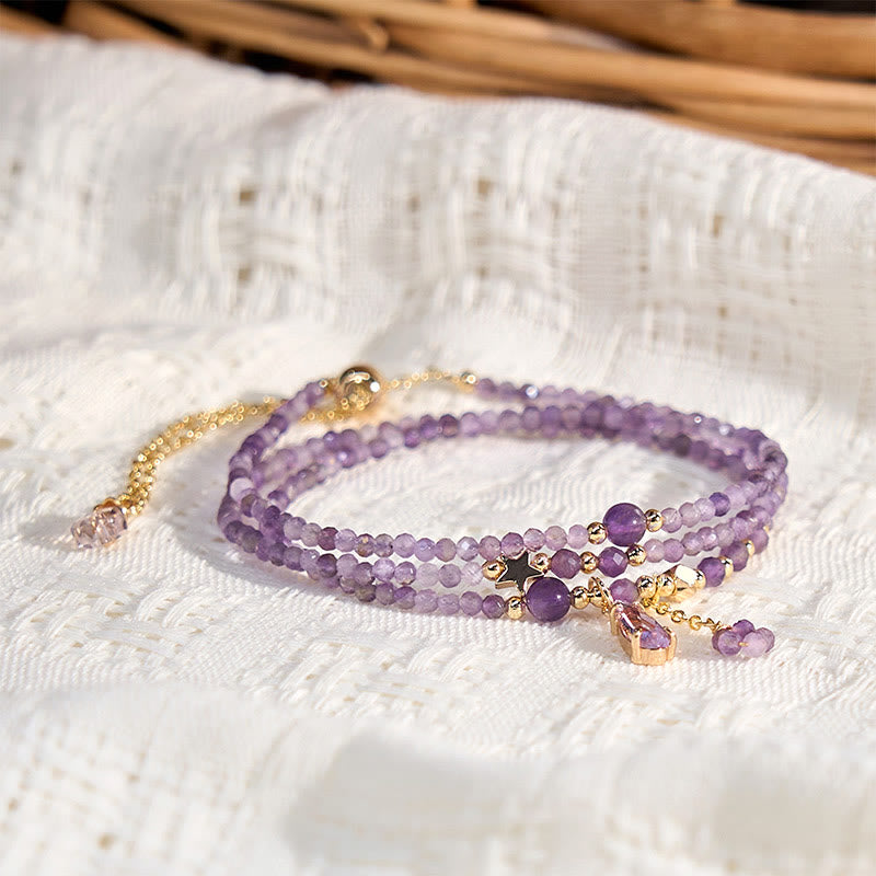 KarmaRipple's Authentic Amethyst Water Drop Star Meditation Triple Wrap Bracelet p4