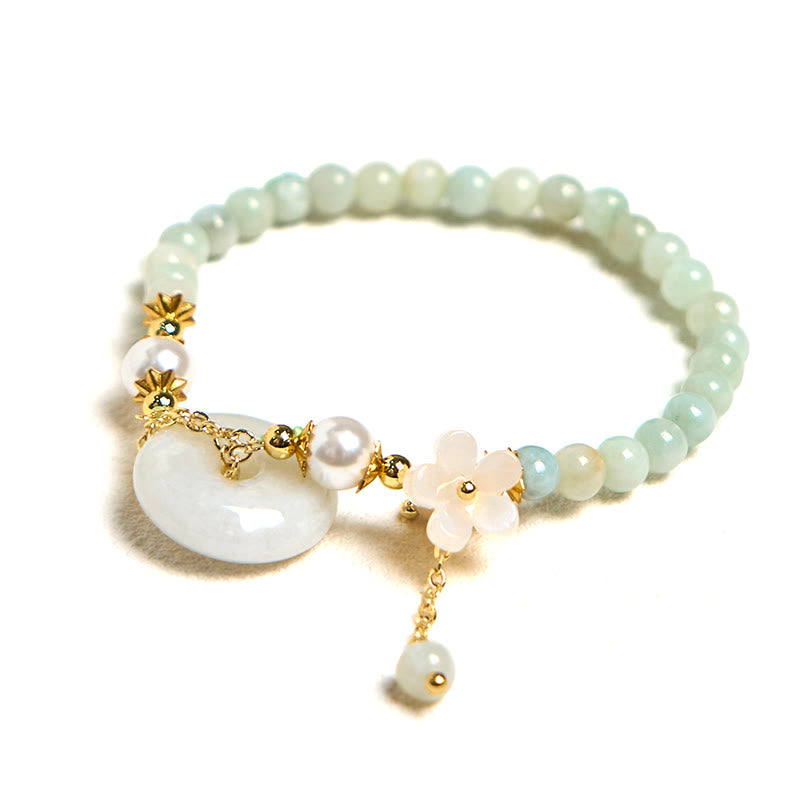 KarmaRipple's Jade Peace Buckle Beadwork Flower Prosperity Bracelet p6