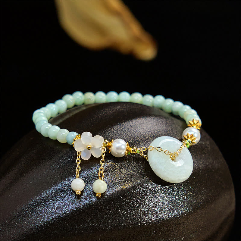 KarmaRipple's Jade Peace Buckle Beadwork Flower Prosperity Bracelet p1