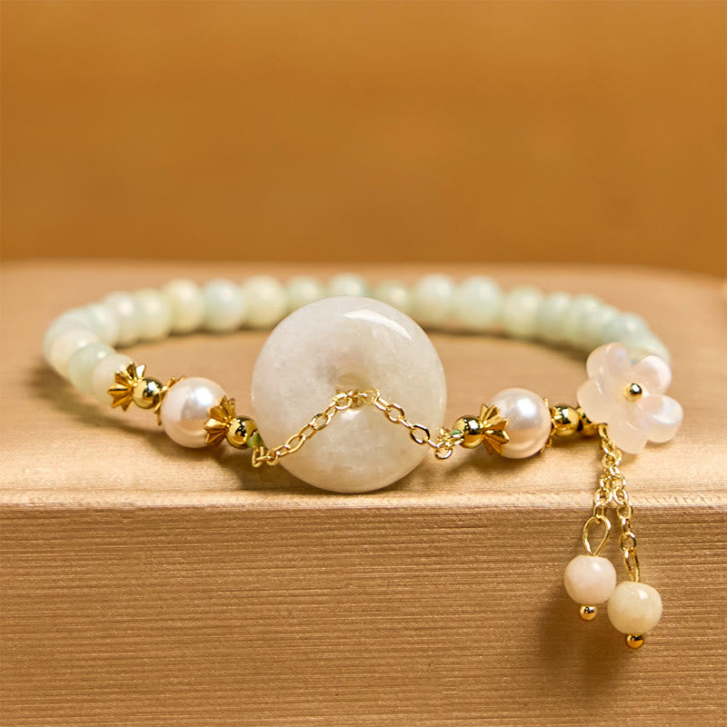 KarmaRipple's Jade Peace Buckle Beadwork Flower Prosperity Bracelet p3