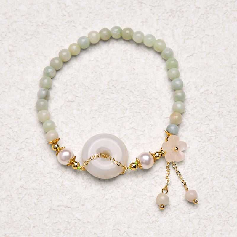KarmaRipple's Jade Peace Buckle Beadwork Flower Prosperity Bracelet p5