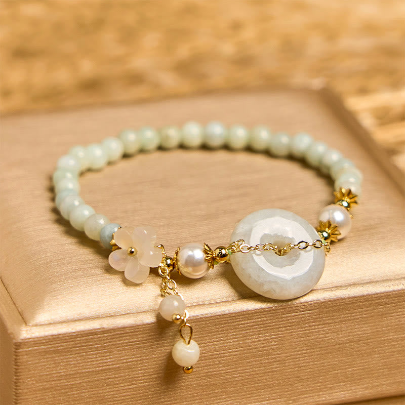 KarmaRipple's Jade Peace Buckle Beadwork Flower Prosperity Bracelet p2