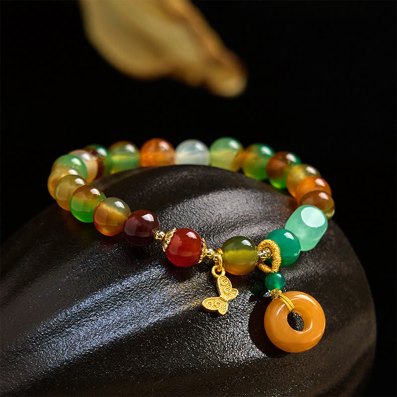 KarmaRipple's Authentic Colorful Peacock Agate Butterfly Peace Buckle Lily Of The Valley Support Bracelet p1