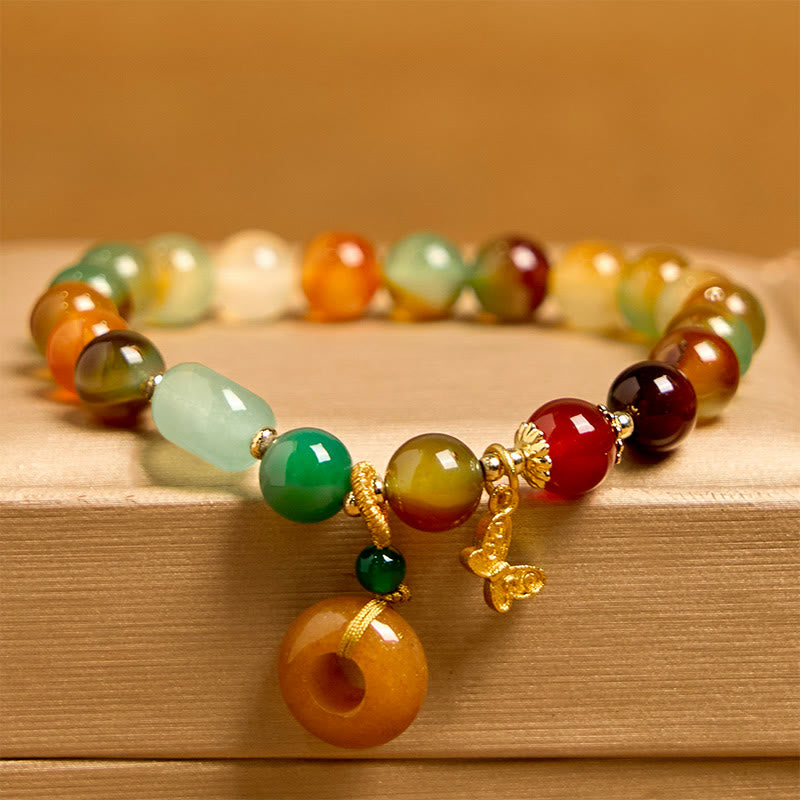 KarmaRipple's Authentic Colorful Peacock Agate Butterfly Peace Buckle Lily Of The Valley Support Bracelet p4