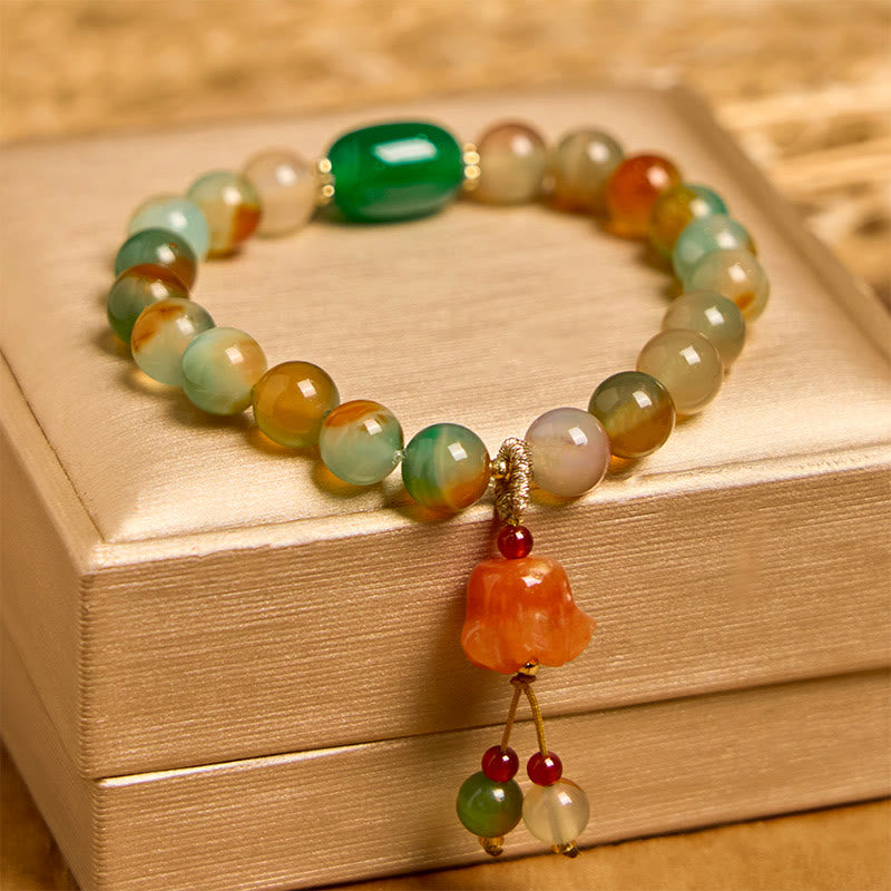KarmaRipple's Authentic Colorful Peacock Agate Butterfly Peace Buckle Lily Of The Valley Support Bracelet p11
