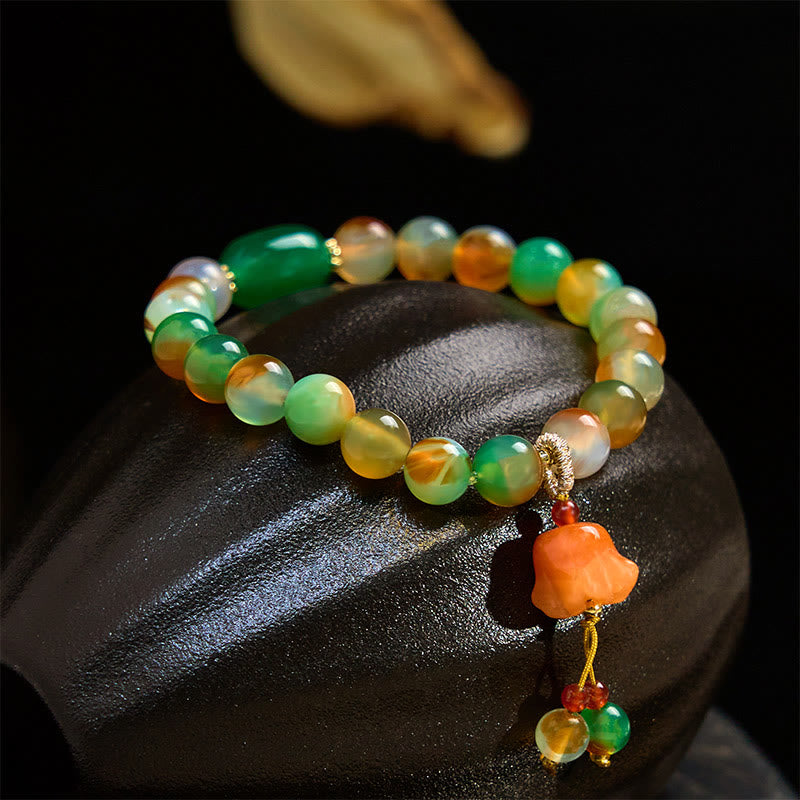 KarmaRipple's Authentic Colorful Peacock Agate Butterfly Peace Buckle Lily Of The Valley Support Bracelet p2