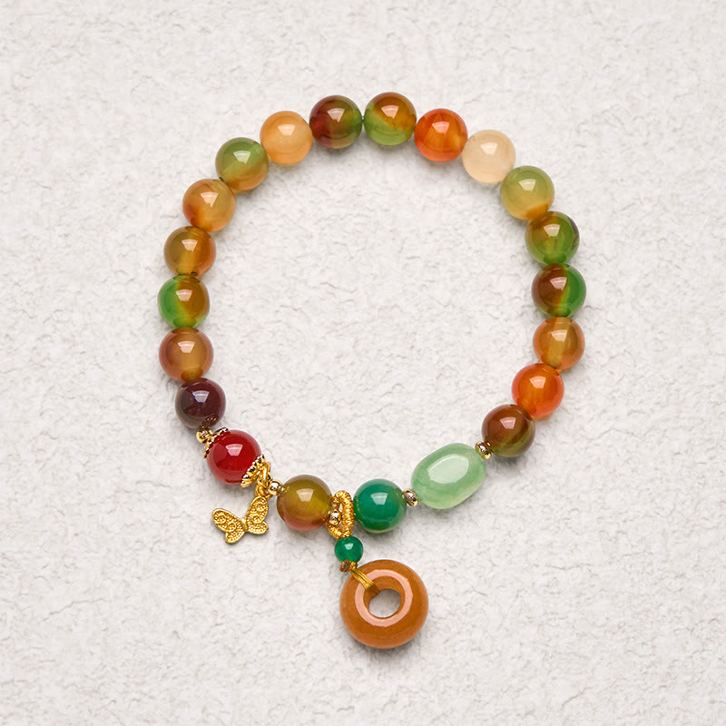 KarmaRipple's Authentic Colorful Peacock Agate Butterfly Peace Buckle Lily Of The Valley Support Bracelet p6
