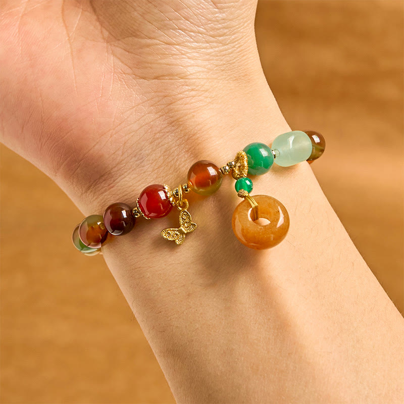 KarmaRipple's Authentic Colorful Peacock Agate Butterfly Peace Buckle Lily Of The Valley Support Bracelet p5