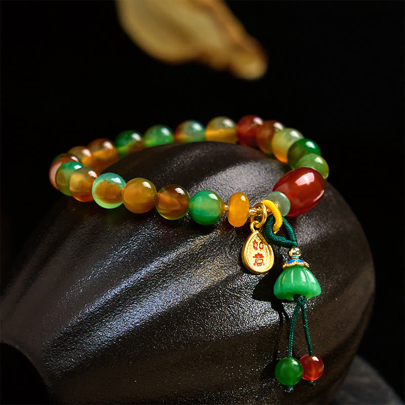 KarmaRipple's Authentic Colorful Peacock Agate Chalcedony Ruyi As one'shes Talisman Courage Bracelet p1