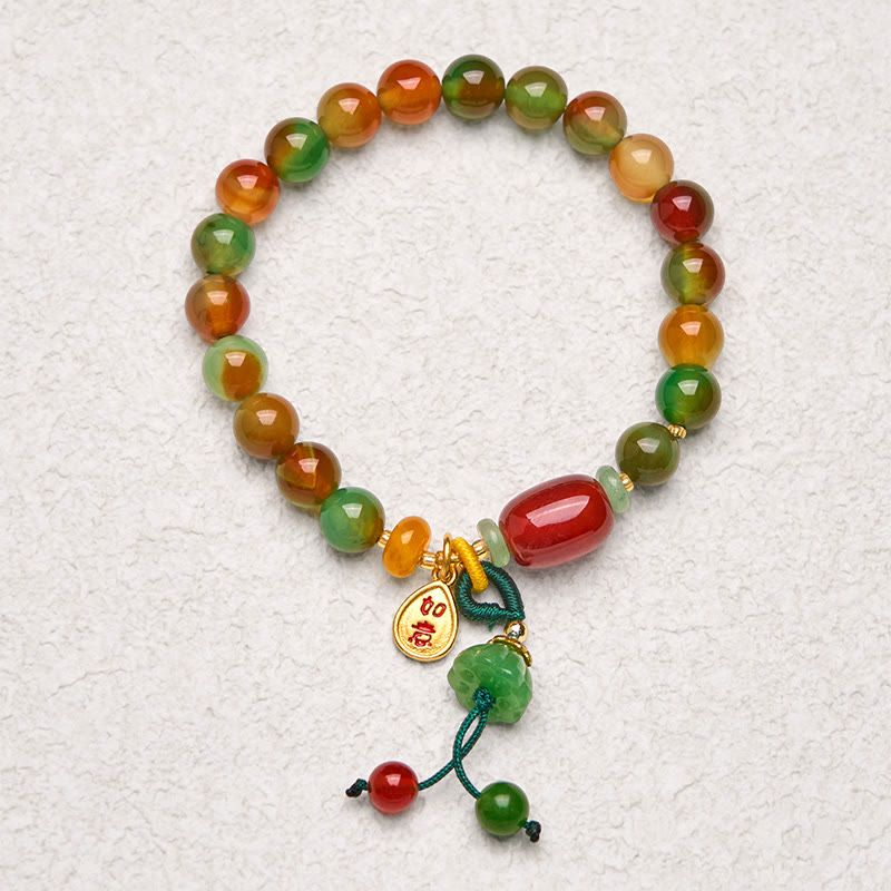 KarmaRipple's Authentic Colorful Peacock Agate Chalcedony Ruyi As one'shes Talisman Courage Bracelet p2