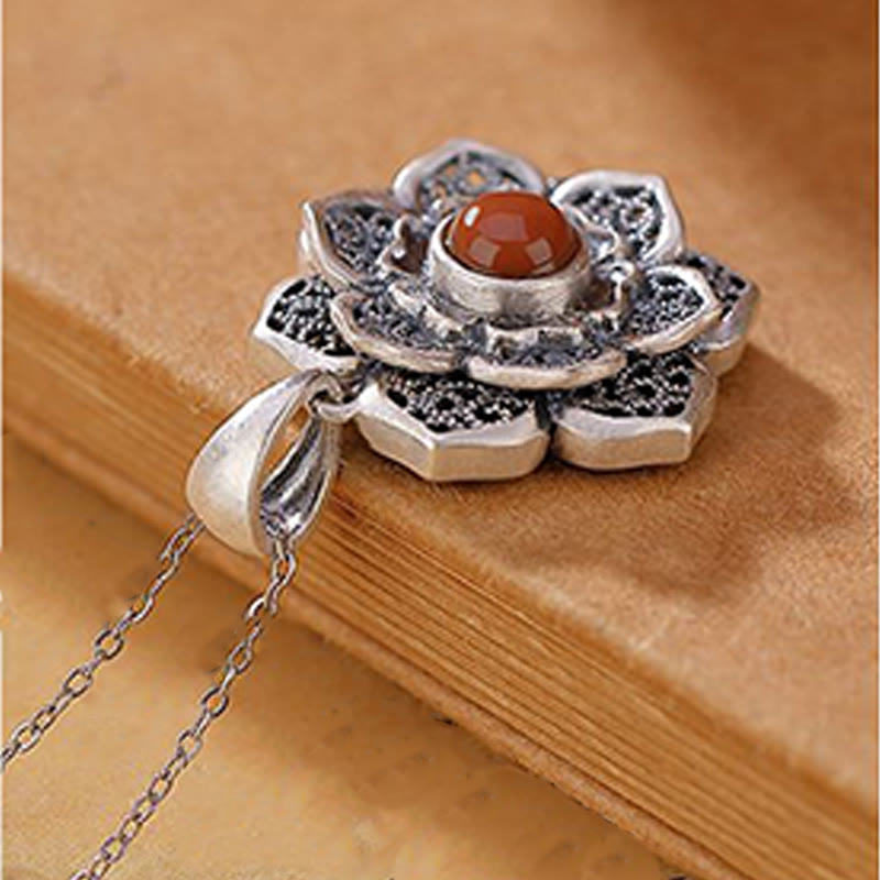 KarmaRipple's Tibetan Om Mani Padme Hum Lotus Pattern Red Agate Bronze Peace Pendant Necklace p3