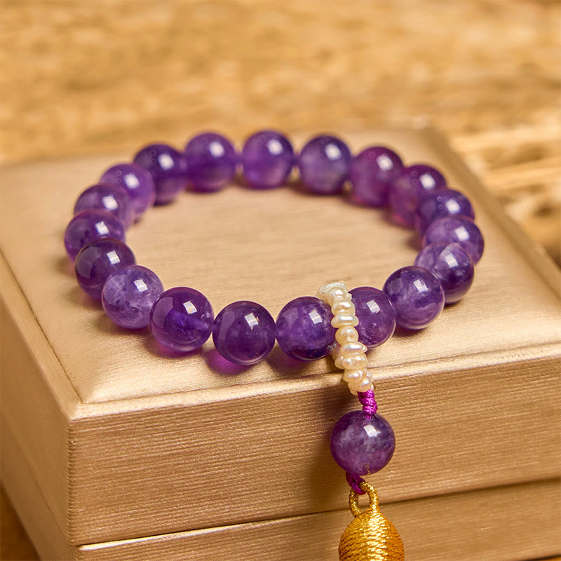 KarmaRipple's Authentic Amethyst Beadwork Meditation Tassels Bracelet p2