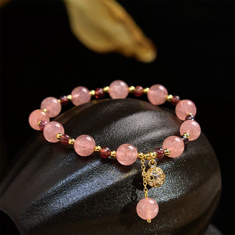 KarmaRipple's Authentic Strawberry Quartz Garnet Balancing Bracelet p1