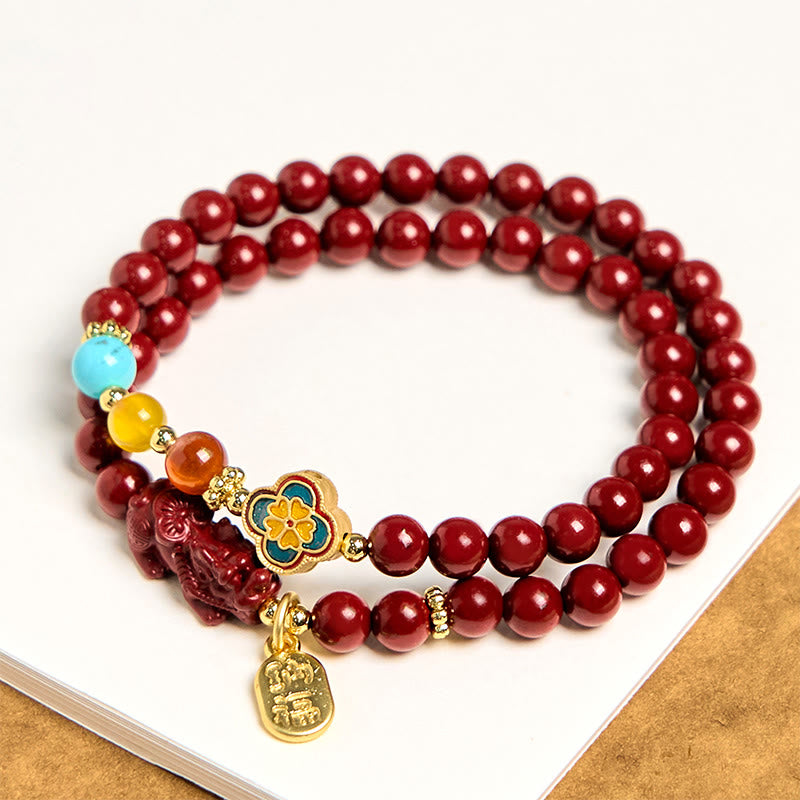 KarmaRipple's Cinnabar PiXiu Fu Character Blessing Double Wrap Bracelet p4