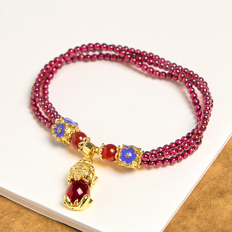 KarmaRipple's Authentic 3mm Garnet Beadwork PiXiu Flower Purification Multilayer Bracelet p4