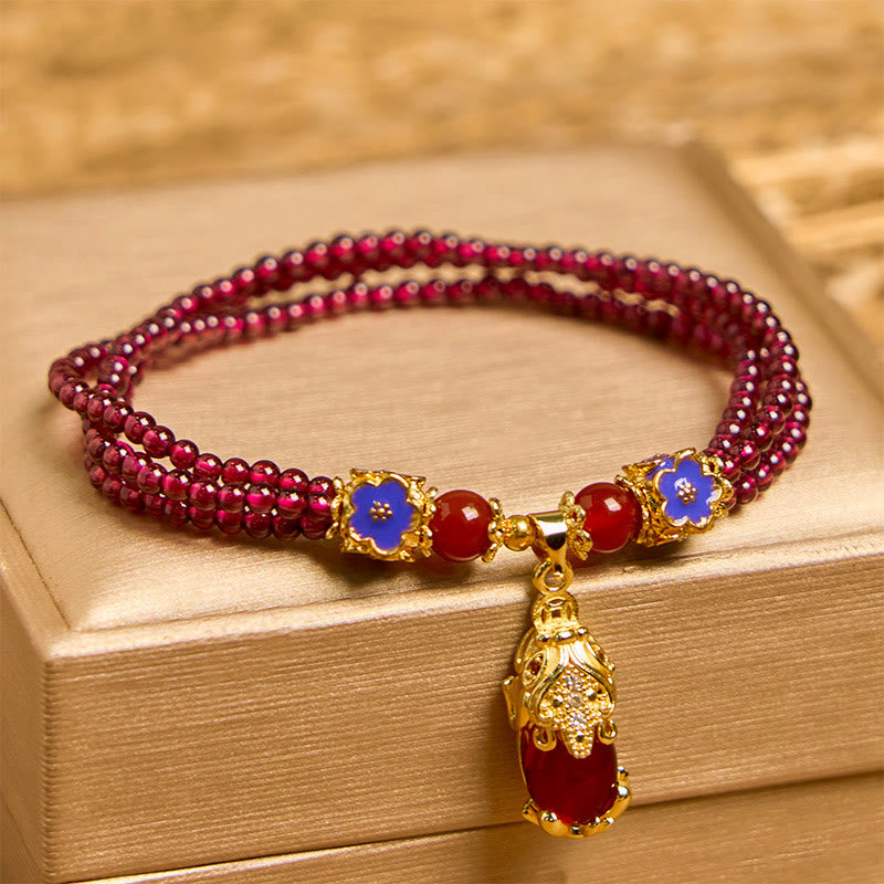 KarmaRipple's Authentic 3mm Garnet Beadwork PiXiu Flower Purification Multilayer Bracelet p1