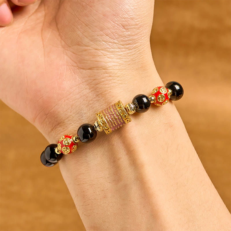 KarmaRipple's Authentic Black Onyx Five Scripture Bronze Coins Fortune Bracelet p3